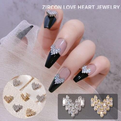 5 PC Zircon Love Heart Nail Decoratrion Heart Jewelry Shiny Lover Sweat Crystal Nails Accessories Clear Rhinestone Nails Tool