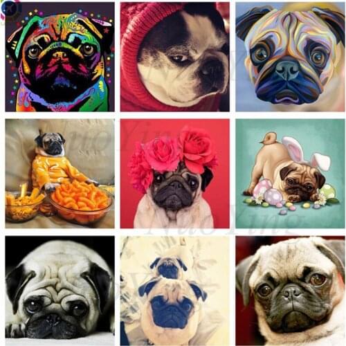 5d Diamond Painting Pug Dog Animal Diamond Embroidery Square Diamond Mosaic Cross Stitch Rhinestones Cute Pug Christmas Gift