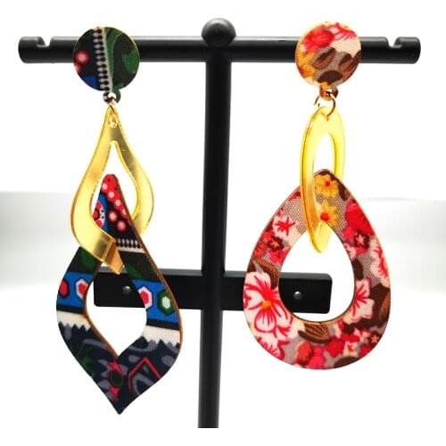 Free Shipping!2021 Summer Style Gold Mirror Fabric Wooden Earrings can mixed 5 designs