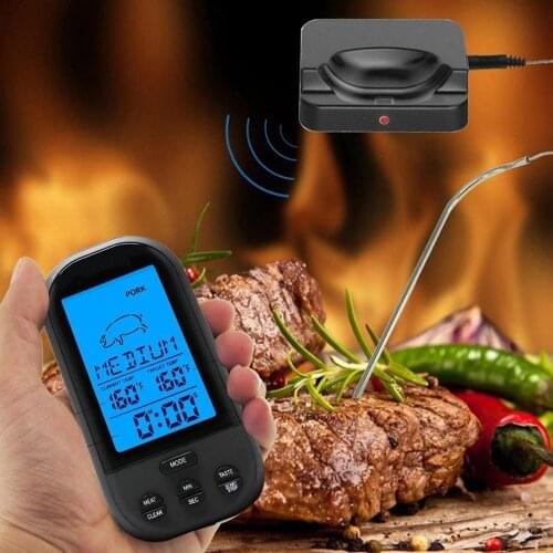Black Wireless Digital LCD Display BBQ Thermometer Kitchen Barbecue Digital Probe Meat Thermometer BBQ Temperature Tool