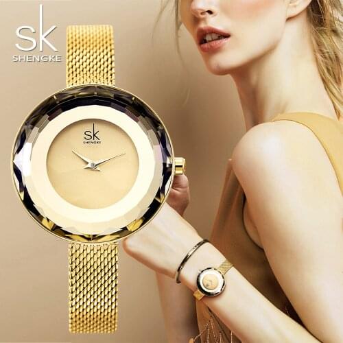 Shengke Luxury Women Watches Refractive Surface Womens Watches Gold Watch Ladies SK Watch Clock Montre Femme Relogio Masculino
