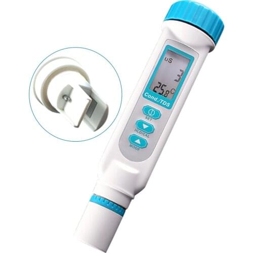 EC Conductivity TDS and Temperature Digital Meter Total Dissolve Solid ATC Tester PPM PPT uS mS C/F Pen-type 1-Pack with Pouch