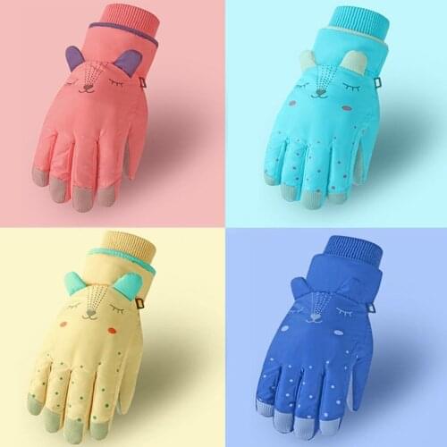 Kids Ski Gloves Plus Velvet Warm Children Snow Mittens Winter Non-slip Boy GirlS Mittens Waterproof Children Gloves for 6-12Y