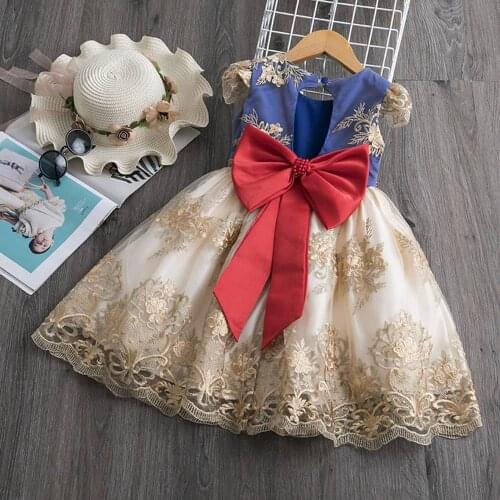 Kids Children Baby Vestidos Princess Party Dress For 3-10Y Flower Girls Dresses Backless Bow Lace Performance Dress