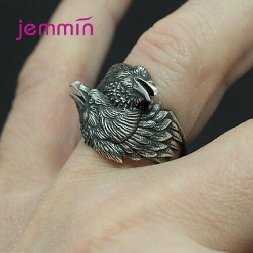 European And American Crow Fake Bird Ravens Tibetan Silver Rings Halloween Decoration Retro Jewelry For Men