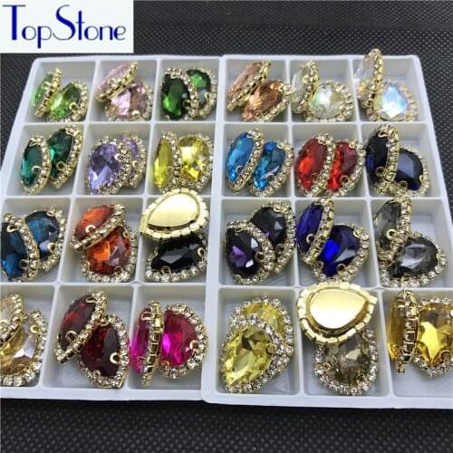 13x18mm 10pcs All Colors Teardrop Droplet Golden D Claw Sew On Rhinestones Flatback Glass Crystal buckle loose rhinestones
