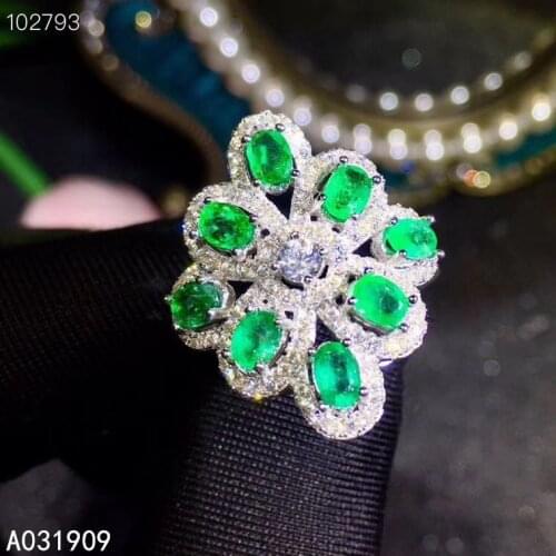 KJJEAXCMY boutique jewelry 925 sterling silver inlaid natural emerald gemstone female male ring support detection luxurious