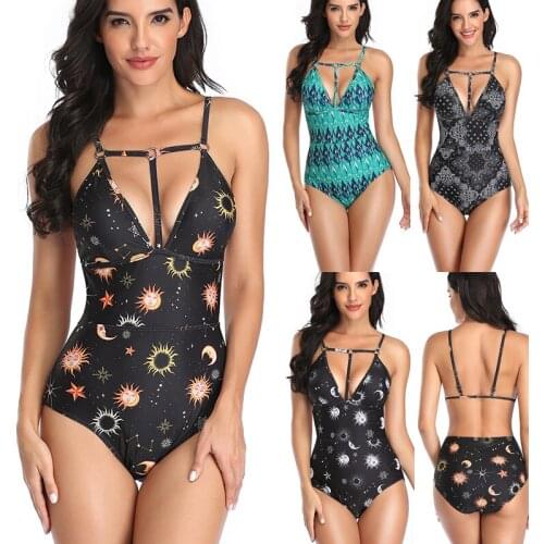 Summer Womens Sun Star Moon One Piece Swimsuits Plus Size Swimwear Vintage Beach Wear Bathing Suits Female Bandage Monokini