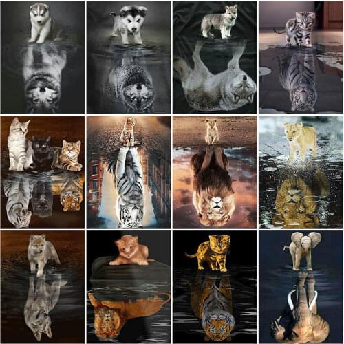 MomoArt Diamond Mosaic Tiger Animal Diamond Painting Elephant Cross Stitch Kits Embroidery Wolf Needlework Beaded Decor For Home