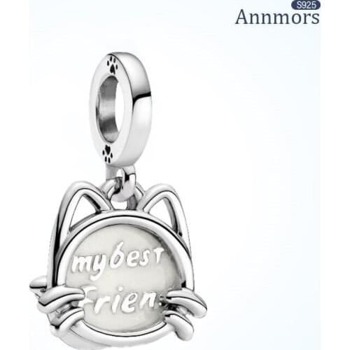My Best Friend Cat Charm 925 Silver Sterling Fits Pandora Charms Bracelets Necklace for Spacer Beads Gifts for Jewelry Making
