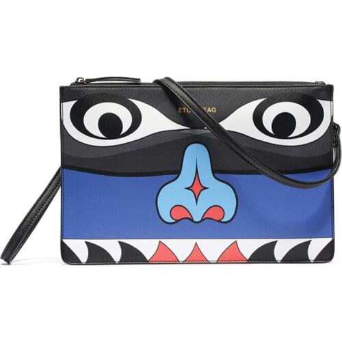 Men Business Clutch Bags Cartoon Print Design Clutches Bag for Man Casual Leather Pack with Hand Strap Popular Bag