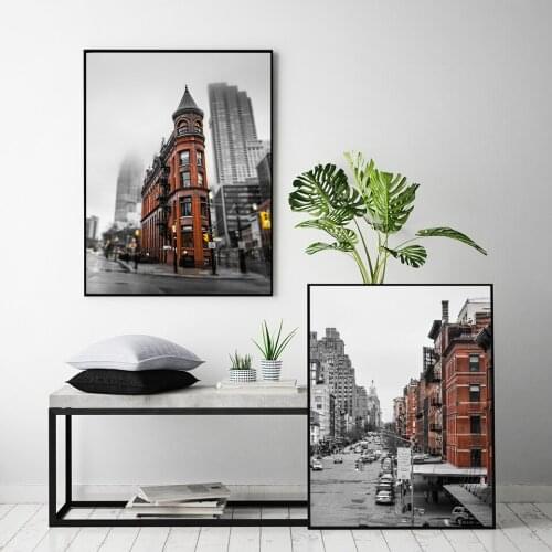 Canvas Prints Poster Wall Art Abstract Pictures 3 Pieces Toronto Street View Street Red Building Paintings Modular Home Decor