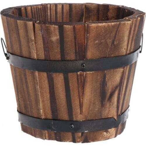 New Retro Round Wooden Flower Pots Planter Barrel Home Garden Outdoor Decoration