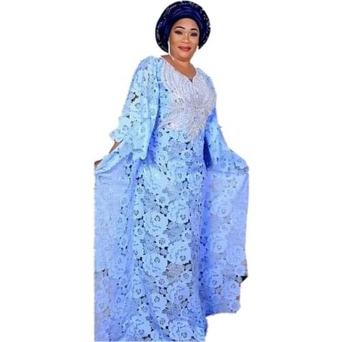 New Lace African Dresses for Women Dashiki Loose African Clothes Bazin Riche Sexy Africa Skirt with Beaded Embroidery Long Dress