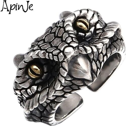 Apinje Real 925 Sterling Silver Open Ring for Men Jewelry Personality Creativity Chinese Zodiac Men Rings