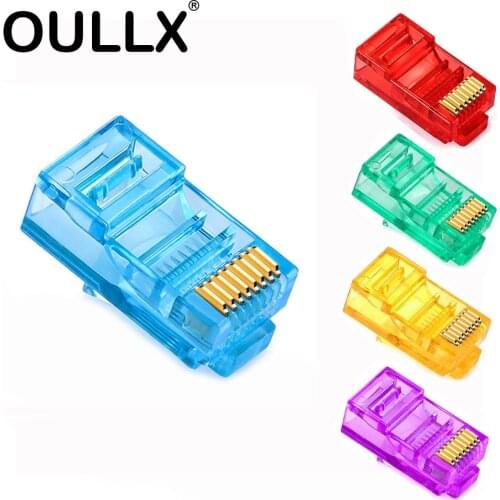 OULLX 6U RJ45 Ethernet Gold Plated Cat5e Jack UTP Module Plug Network Connector RJ-45 Crystal Heads Cat5 Multicolor Cable