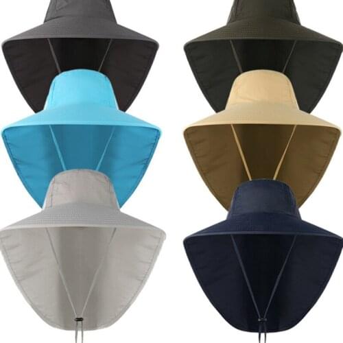 Sun Hat Men Women Bucket Hat with Neck Flap Outdoor UV Protection Fisherman Hats Wide Brim Hiking Fishing Safari Breathable Cap