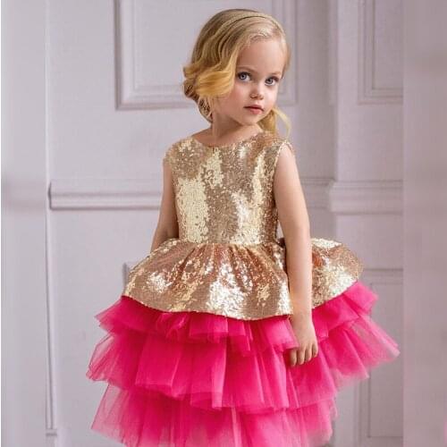 Summer Girls Birthday Dresses Vestido Sequined layered dress Party Princess dress Evening Dress Baby Girl Outfit