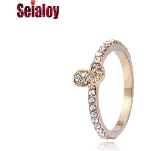 Seialoy Shiny Crystal Gold Butterfly Rings For Women Girls Original Stackable Silver Color Ring Fit Couple Family Party Jewelry
