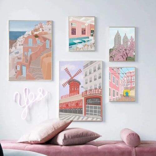 Nordic Vintage Travel Cities Poster New York Lisbon Toronto Paris Landscape Art Canvas Painting Wall Pictures Home Decor