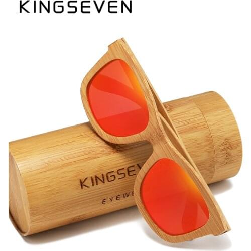 KINGSEVEN 2021 Retro Mens Sunglasses Women Polarized Natural Wooden Bamboo Hollow Temple Design Handmade Bamboo Tube Packing