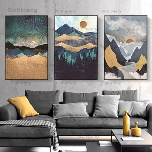 Modern Abstract Landscape Picture Home Decor Nordic Canvas Painting Wall Art Mountain Sunrise Prints and Posters for Living Room