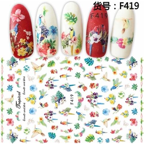 SUPER THIN SELF ADHESIVE 3D NAIL ART NAIL SLIDER STICKER VINTAGE GIRL ANGEL LONDON FLOWER SETS PARROT PINE APPLE F419-428
