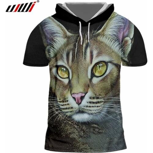 UJWI Man Creative New Hooded Tshirt 3D Printed Interesting Beard Cat Oversized Unisex 6XL Amber Eye Animal T-Shirt