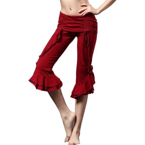Tribal Fusion Capri Pants Women Dance Wear Cropped Trousers Scalloped Edges Tribal Belly Dance Pants Cropped Trousers