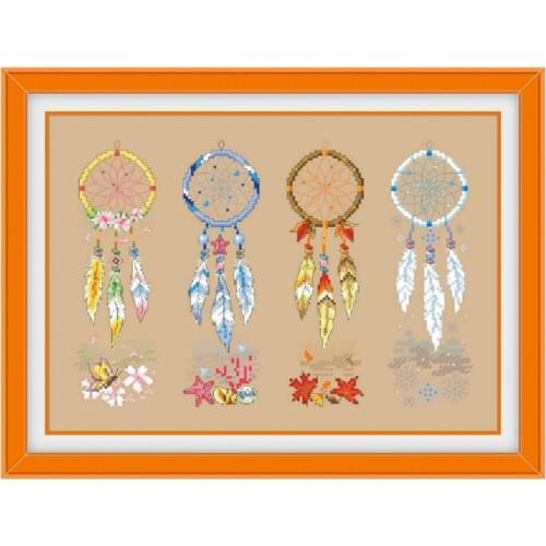 Four seasons dreamcatcher cross stitch kits aida fabric 18ct 14ct 11ct flaxen linen cotton thread embroidery kits DIY craft set