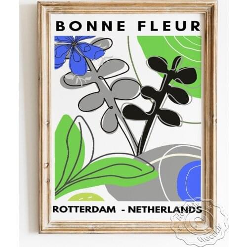 Bonne Fleur Flower Market Exhibition Poster, Rotterdam Netherlands Art Prints, Abstract Flower Illustration Wall Picture Decor