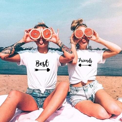 1 Pcs Best Friends Arrow Print Women White T-shirt Summer BFF Tops Best Sisters Round Neck Aesthetic Harajuku Tumblr Tees New