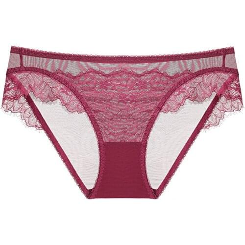 Women Sexy Lace See Through Large Size Panty Low Rise Hip Up Breathable Briefs
