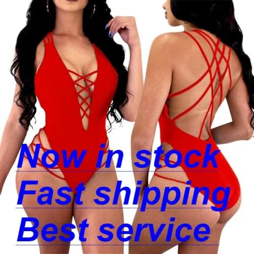 Women Sexy One Piece Swimsuit Lace Up Strappy Deep V Neck Backless Monokini Bathing Suit