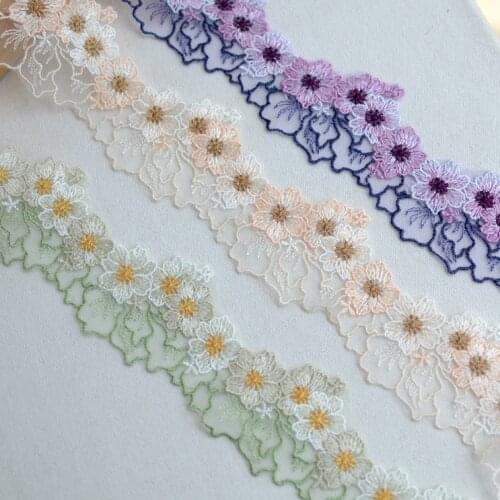 1 Meter/lot Width 6cm Water Soluble Floral Lace Ribbon Beige Purple Light Green Mesh Embroidered Lace Trim Cheongsam for Sewing