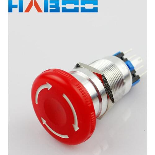 10pcs/lot 22mm metal emergency stop switch with led red mushroom head 1NO+1NC 4pins 24V 220V waterproof IP67