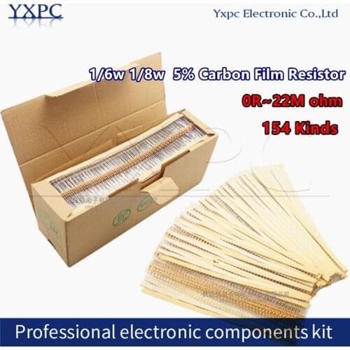 100pcs 1/6w 1/8w 0.125w 5% Carbon Film Resistor 0R 1R~1M 2.2R 10R 22R 47R 51R 100R 150R 470R 1K 4.7K 10K 47K 1 2.2 10 22 47 100