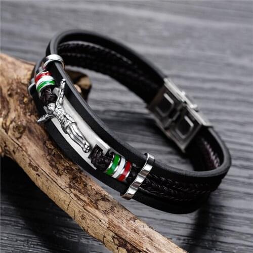21Cm Europe America Bracelets For Man Pu Leather Black Stainless Steel Jesus Christian Catholicism Cross Gift Boyfriend Jewelry