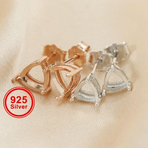 5-6MM Triangle Solid 925 Sterling Silver Rose Gold Tone DIY Prong Studs Earrings Settings Bezel 1706022