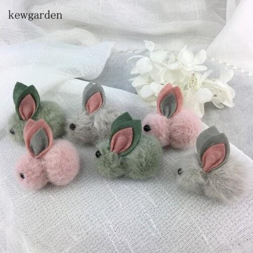 Kewgarden 3*5cm Mane Plush Rabbit Handmade Bowknot Accessories DIY Craft Supplies 5 Pcs / Lot
