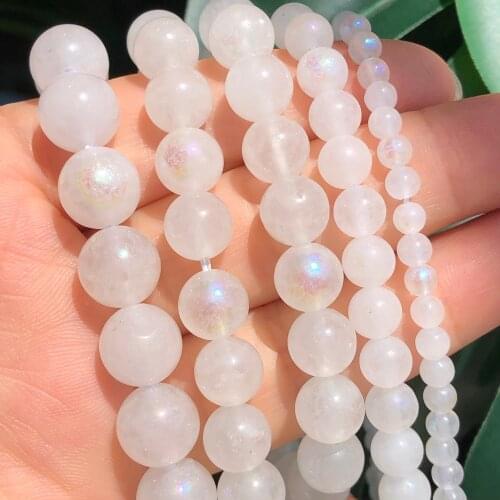 AB Plated White Marble Jades Moonstone Beads Round Loose Spacer Beads For Jewelry Making DIY Bracelet Accessories 4/6/8/10MM
