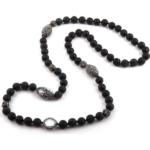 Free Shipping Fashion Natural Stones Bead Long Knotted Handmake Paved Stone and Flat Freshwater Pearl Ethnic Necklace