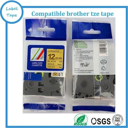 Free shipping compatible P-touch tze tape Tze831 12mm black on gold Tz-831 brother ptouch label maker