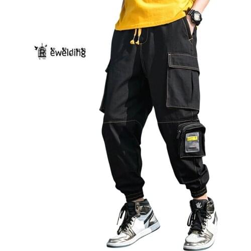 Men Multi-Pocket Cargo Pants New Mens Fashion Simple Pencil Pants High Street Solid Casual Pants Male