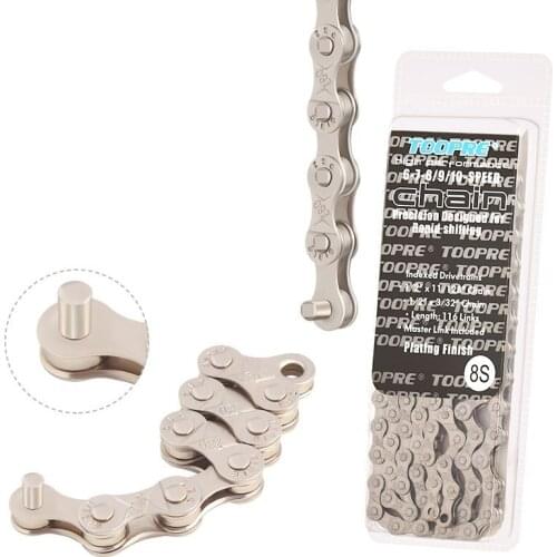 TOOPRE Mountain Bike Chain Single Speed 6/7/8/9/10/11S Silver Electroplating Chains 114/116 Links Iamok Bicycle Parts