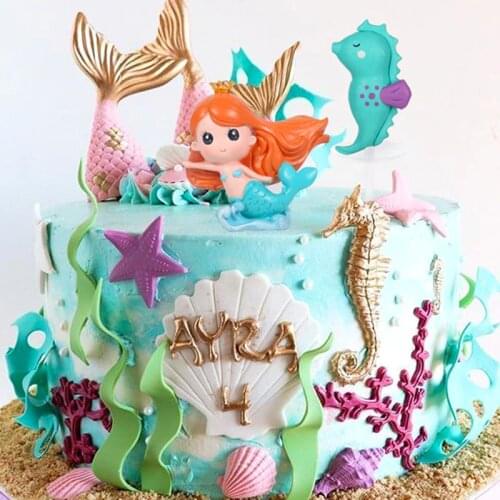 DIY Cake decoration Glitter mermaid Cake topper Tail/shell/seahorse cupcake supplies Happy birthday party decor kids Babyshower