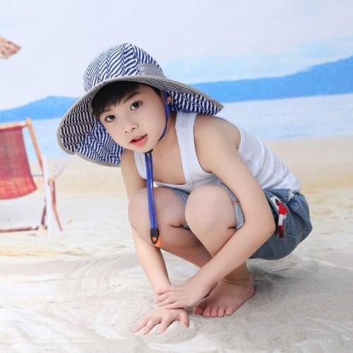 Travel Sun Hat With Neck Flap Kids Boy Girl Summer Beach With String Sunshine Protection Swimming Hats Children Beach Caps