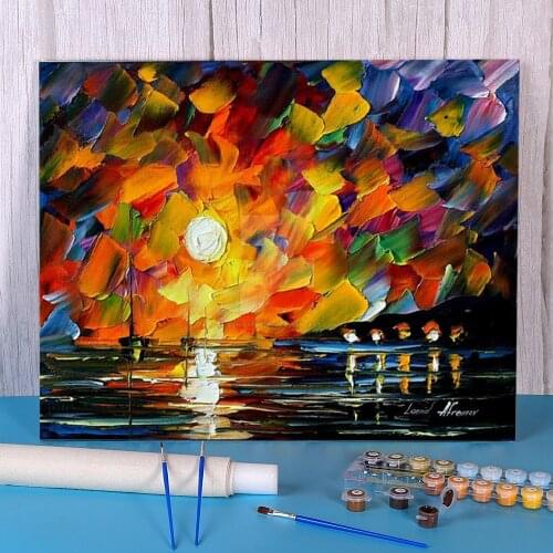 Oil Painting Style Sunset Coloring By Numbers Painting Kit Acrylic Paints 40*50 Oil Painting New Design Kids Drawing