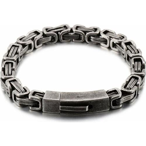 HAOLYNJOY Punk Stainless Steel Byzantine Chain Bracelet Men 21cm Long Matte Chunky Heavy Linking Chain Bracelet Party Jewelry