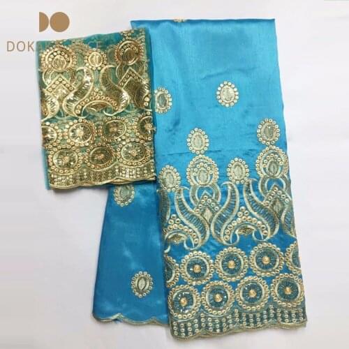 Sky Blue George Lace Fabric With Sequins 5+2 Yards Style New African Nigerian Embroidery Guipure Silk Lace Fabric For Dresses